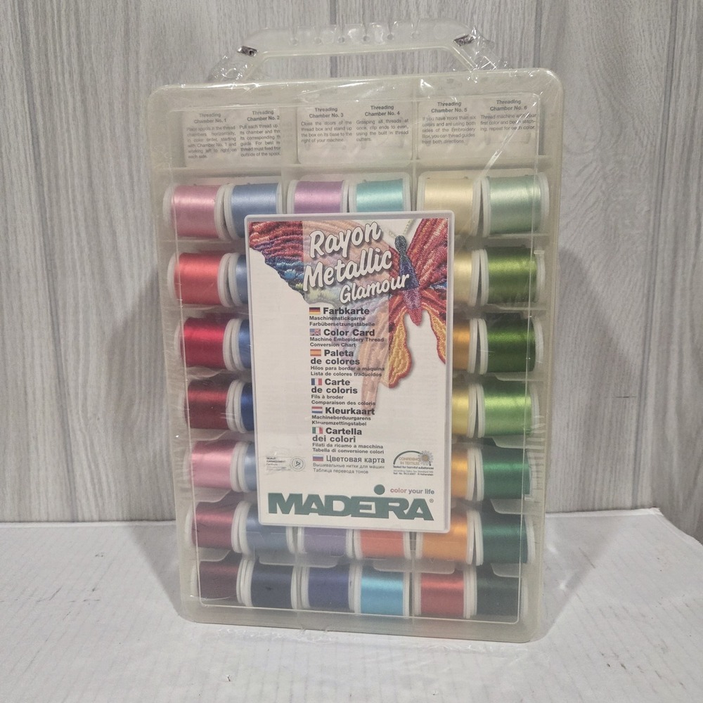 Madeira Rayon Machine Embroidery Thread Case 42 Designs Multicolor Spools